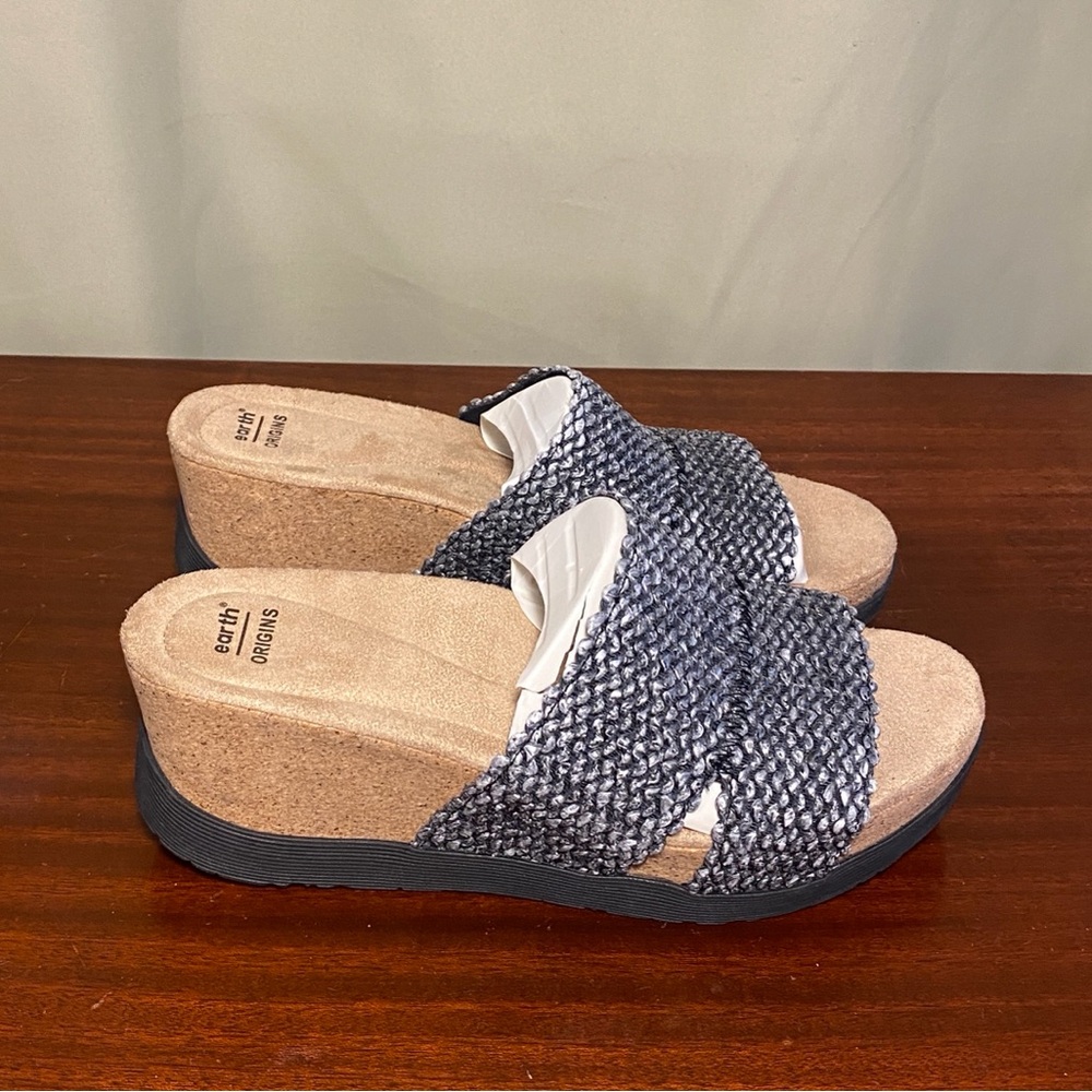 Earth Origins Tonga Tiarah Sandal Graphite Grey Black 3” Wedge Women’s 9.5M NWOT